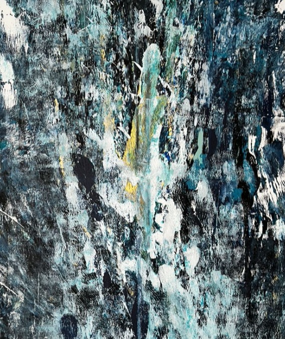 Nudelholzbild in Blau-Gold-Weiß-Tönen