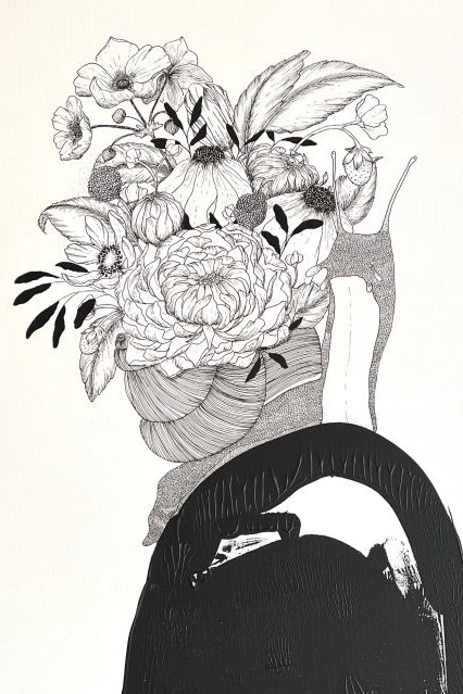 Blooming Snail - Mixed Media